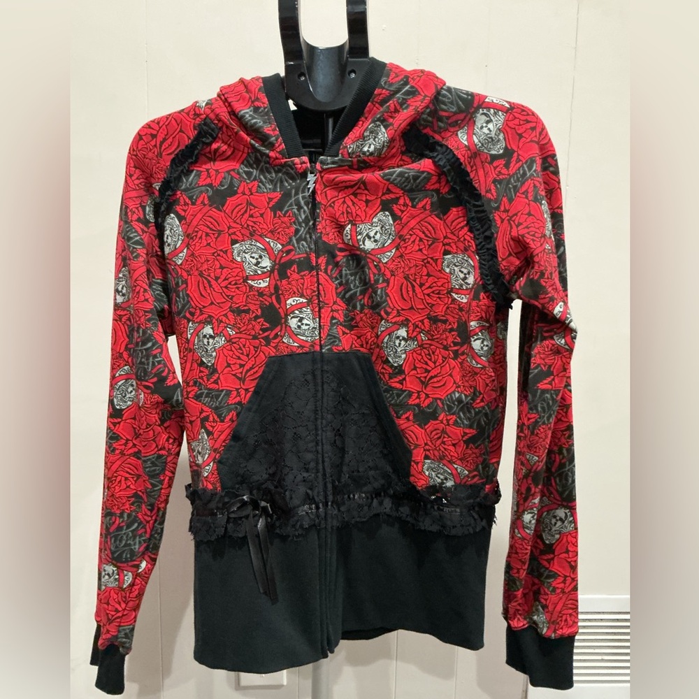 Red and Black Floral Hoodie
